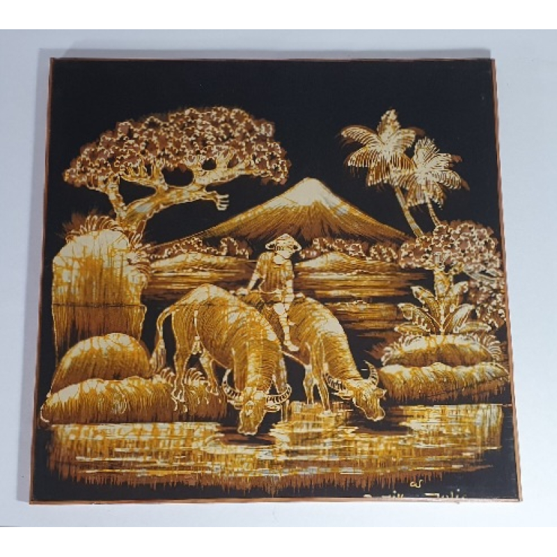 Batik scène op spierraam